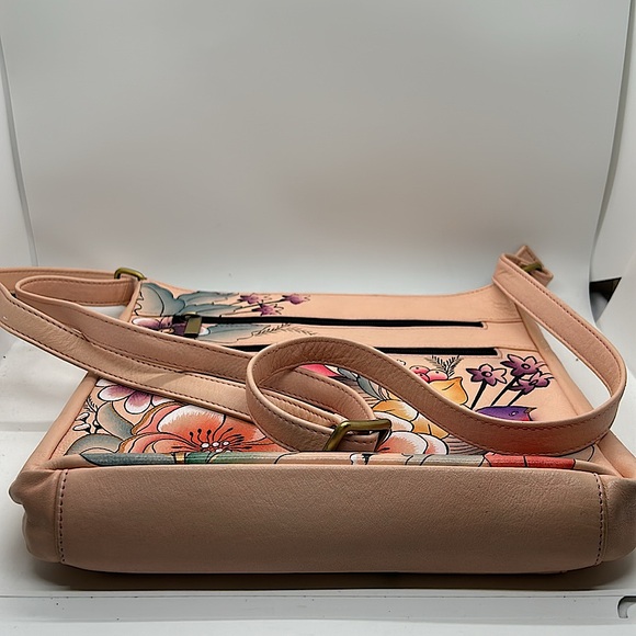 Anna Anuschka Light Pink Hand Painted Floral Leather Crossbody Bag Purse 🌸🌸 - Picture 5 of 9